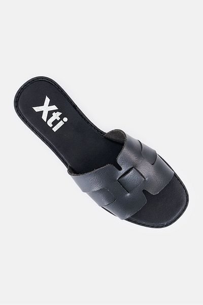 XTI صندل نسائي سهل الارتداء بجزء علوي من الجلد، أسود