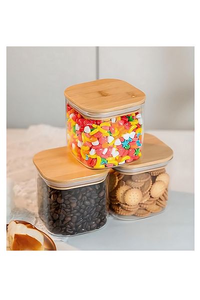Bisbell 6Pcs Square Glass Storage Jars With Airtight Bamboo Lid,Spice jar,300ML,BB4011 "
