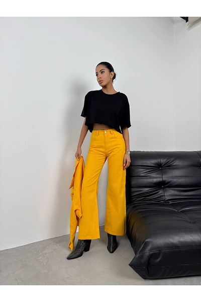 vuvutasarım New Season High Waist Pipe Leg Four Pockets Metal Button Women's Jean Denim Trousers 23S05007