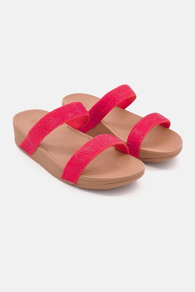 Fitflop Women Slip On Lottie Shimmer Crystal Slide, Passion Red
