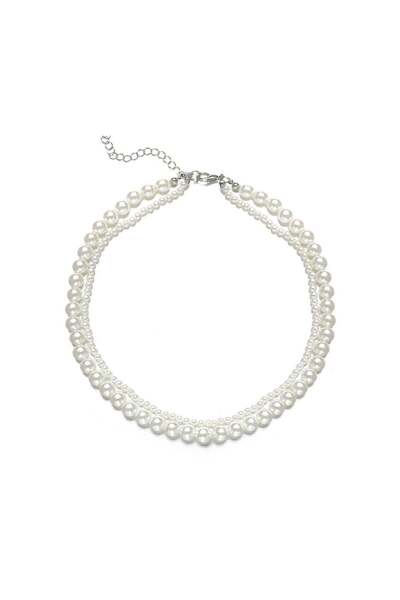 huitich قلادة تشوكر من اللؤلؤ الصناعي بطبقتين