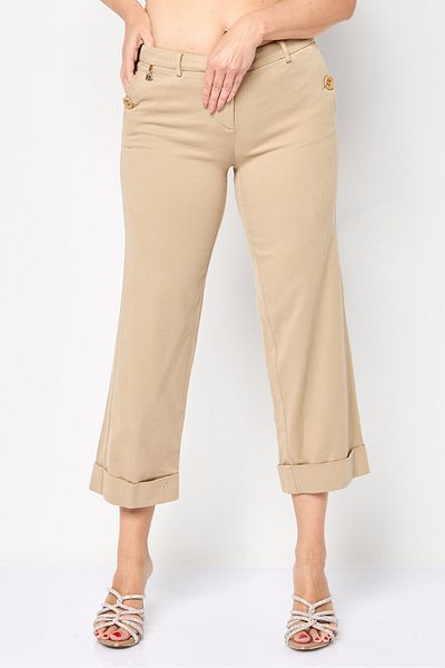 Harmont & Blaine Women Regular Fit Solid Cropped Pants, Khaki