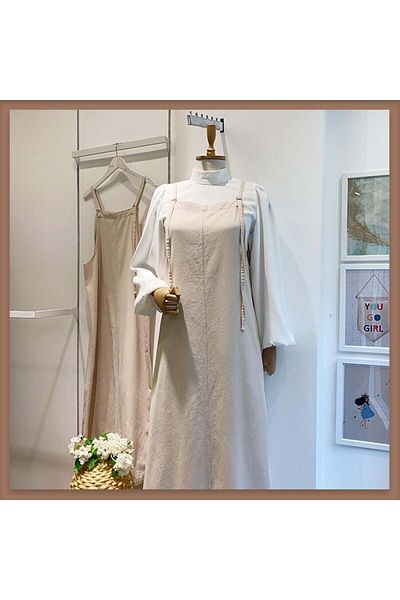 Faya Boutique Κρεμ λεπτή λουράκι γκαμπαρντίνας με λεπτομέρεια γιλέκο