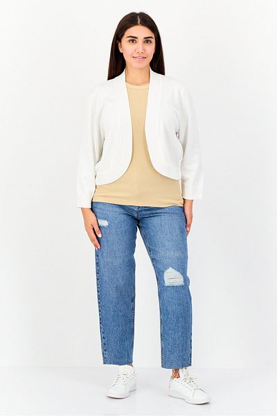 ISAAC MIZRAHI Women Split Neck Textured Cardigan, Ivory