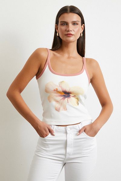 Never more Floral Printed Strap Ball Ecru