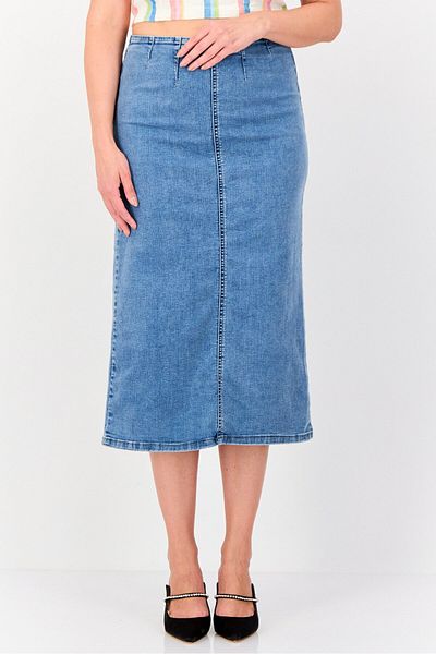 Don't Call Me Jennyfer Women Washed Denim Midi Skirt, Blue