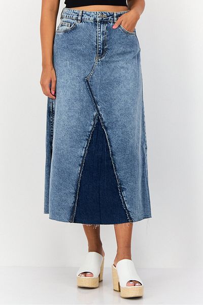 Don't Call Me Jennyfer Women Washed Denim Midi Skirt, Blue