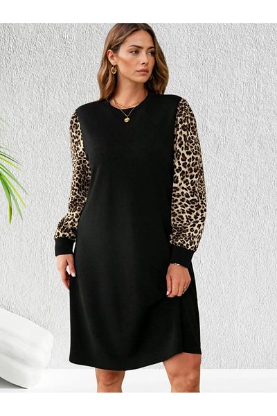 UniqueStore.ro Plus Size Loose Dress With Animal Print Sleeves