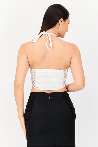 Hurley Women Halter Neck Sleeveless Eyelet Tank Top, White