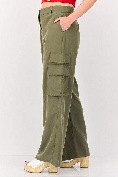 Koton Women Regular Fit Solid Wide Leg Pants, Olive
