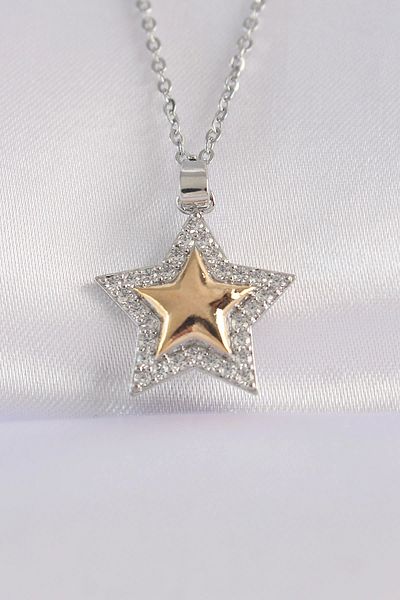 Skygo 316L Steel Chain Silver Color Zircon Stone Design Gold Color Star Necklace