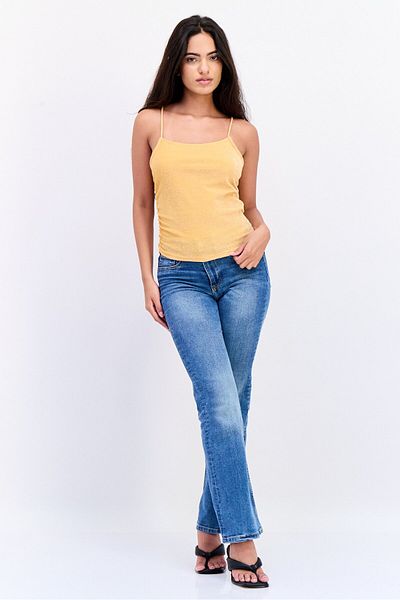 Don't Call Me Jennyfer Women Square Neck Sleeveless Metallic Top, Orange