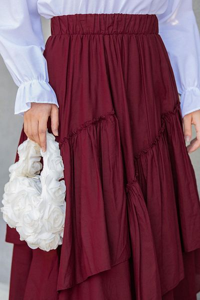 Tesettür Çarşım Emsy Cotton Voile Lined Layered Skirt-Claret Red