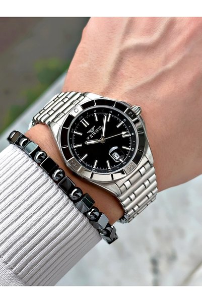 FERRO Silver Color Steel Case Cord Original Men's Wrist Watch + Bracelet