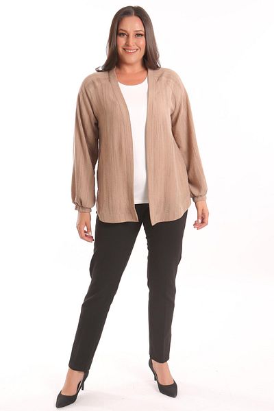Metpoint Trend42Plus Large Size Fabric Striped Oversize Brown Jacket with Elastic Sleeves