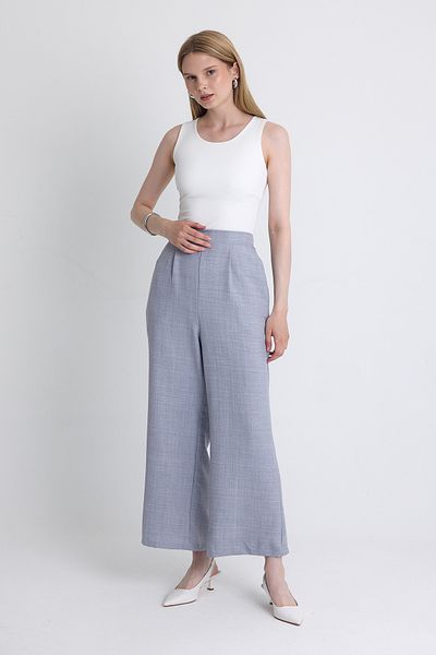 Rays Gray High Waist Front Pleat Detail Cotton Wide Leg Pants 8014A