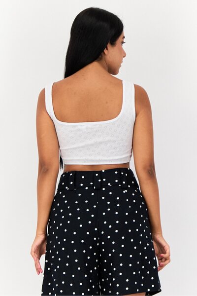 Don't Call Me Jennyfer Women Scoop Neck Sleeveless Eyelet Crop Tank Top, White