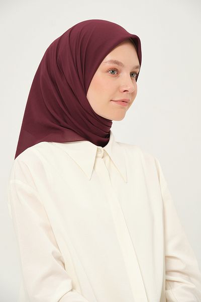 Madame Polo Plain Chiffon Square Scarf Wine