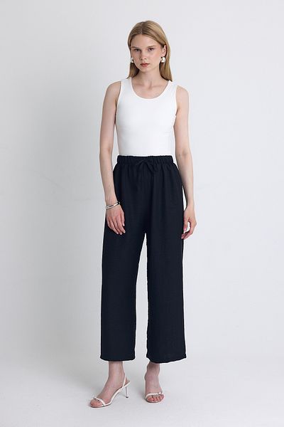 Rays Black Waist Elastic Cotton Knitted Trousers 8045A