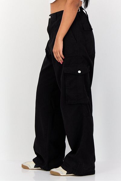 Don't Call Me Jennyfer Women Regular Fit Wide Leg Solid Cargo Pants, Black