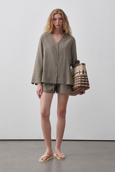 mathilda store Women's Khaki Leo Shirt Shorts Set
