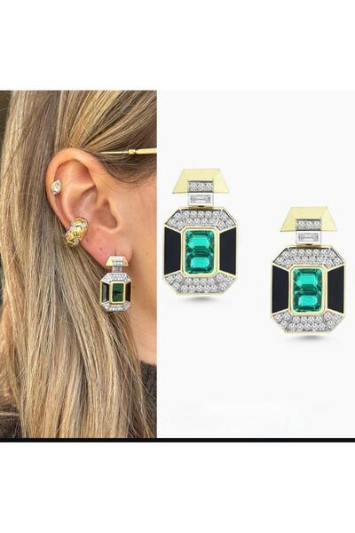 MODA Gold Earrings with Jade Stones Steel Earrings with Stones