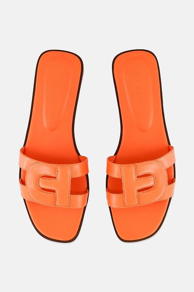 Cole Haan Women Slip On Leather Sandal, Orange