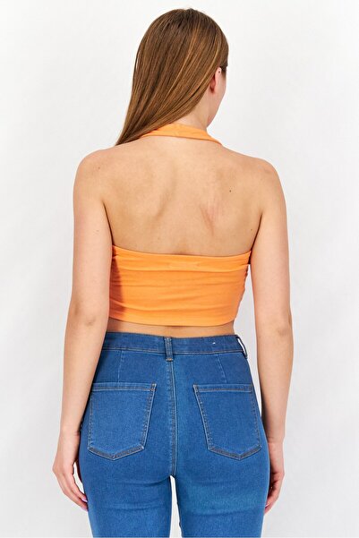 Sinsay Women Halter Neck Sleeveless Solid Top, Orange