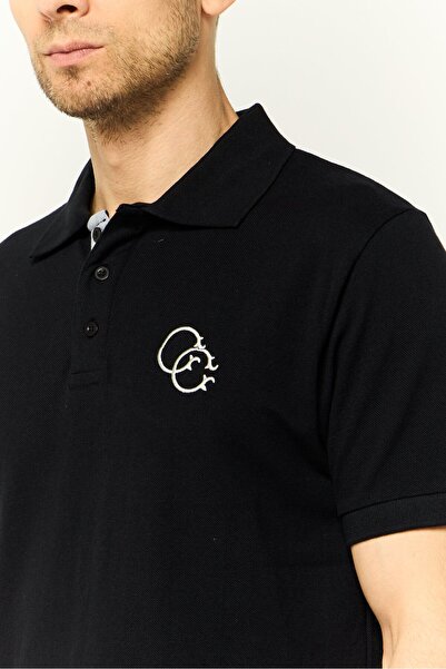 Cavalli Class Men Regular Fit Embroidered Logo Short Sleeves Polo Shirt, Black