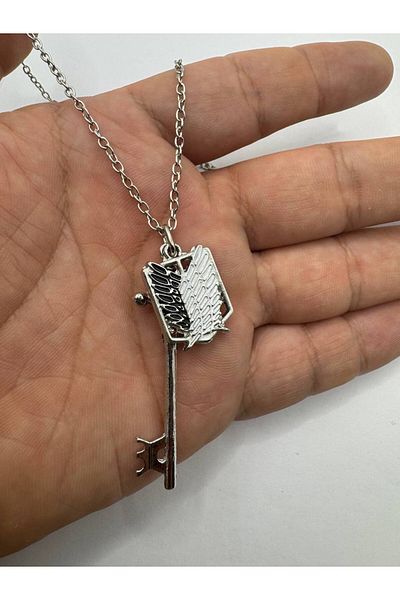 Herşey Nota Attack on Titan Wings of Liberty & Key Figure Necklace – Anime Jewelry with Double Figure with 60cm Chain