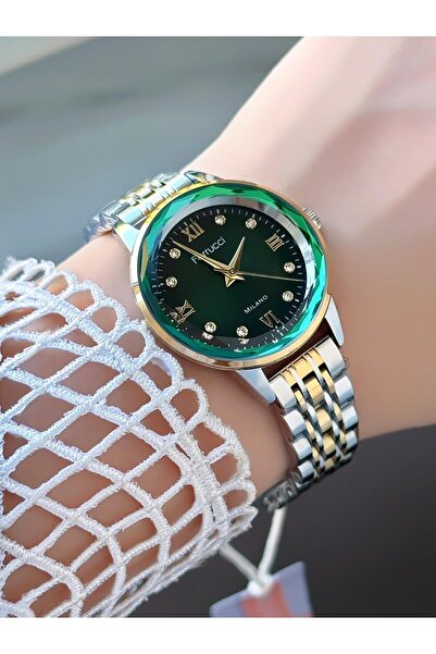 Ferrucci ساعة يد نسائية من ميلانو - قرص من الزجاج المقطوع، حبل معدني أنيق