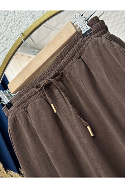BENAHOLL Λεπτομερές ελαστικό λινό παντελόνι Melora-XE700 καφέ