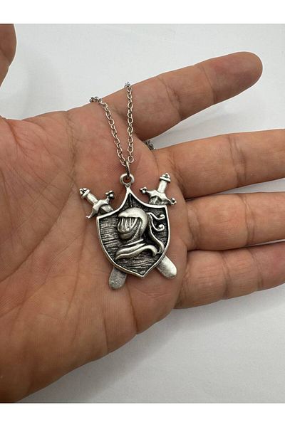 Herşey Nota Knight Sword and Coat of Arms Figured Necklace – Fantastic Unisex Jewelry with 60 cm Chain