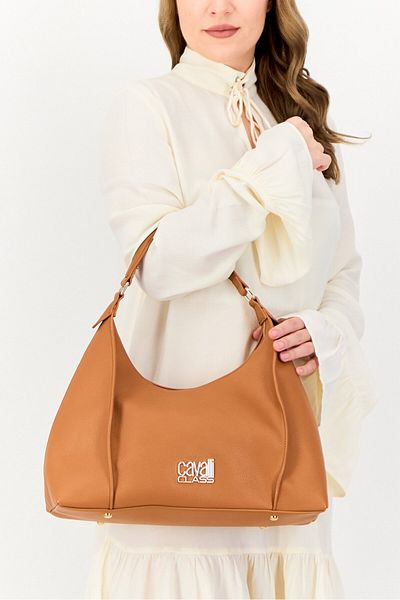 Cavalli Class Women Hardware Logo Shoulder Bag, Brown