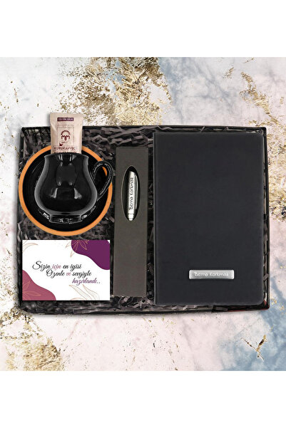 vegahediye v vega Kişiye Özel Siyah Defter & Gümüş Renk Roller Kalem & El Yap...