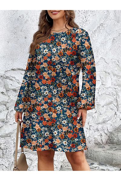 UniqueStore.ro Plus size casual dress with multicolor floral print