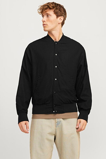 Jack & Jones Baseball Collar Ribbed Linen Blend Bomber Jacket - Ario