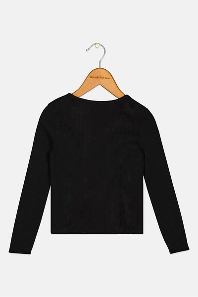 Koton Kids Girl Crew Neck Long Sleeves Floral Print Top, Black