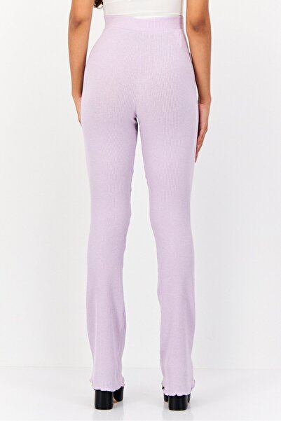 DeFacto Women Regular Fit Ribbed Flare Leg Pants, Purple