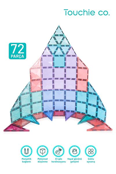 Touchie Co . Set of Building Blocks Magnetic Magnetic 72 Pieces with Magnets