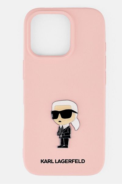 Karl Lagerfeld جراب iPhone 16 Pro Ikonik Graffiti Logo مع غطاء TPU صلب من السيليكون، وردي