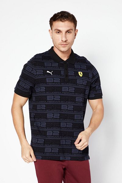 Puma x Scuderia Ferrari Men Sportswear Fit Short Sleeves Racing Polo Shirt, Black