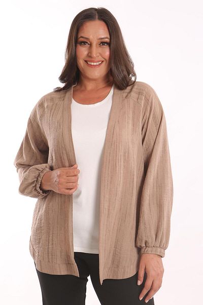 Metpoint Trend42Plus Large Size Fabric Striped Oversize Brown Jacket with Elastic Sleeves