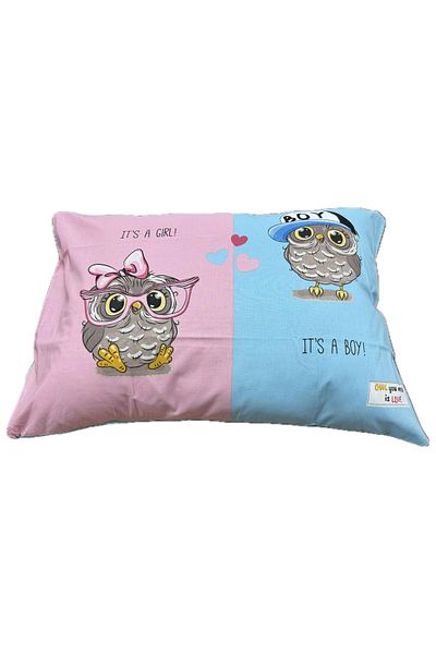 Clasy Ranforce 100% Cotton 2 Pieces Pillow Case Young/Child Owl Patterned Pink-Blue