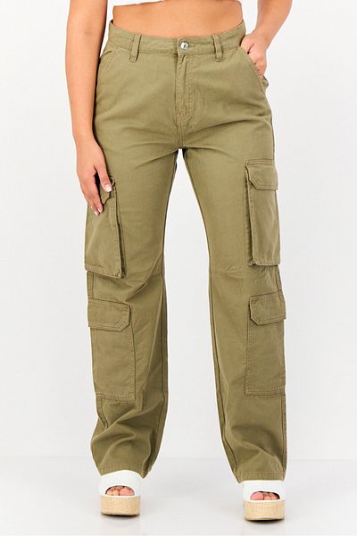 Don't Call Me Jennyfer Women Straight Fit Solid Cargo Pants, Khaki