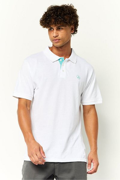 Cavalli Class Men Regular Fit Short Sleeve Brand Logo Polo Shirt, White