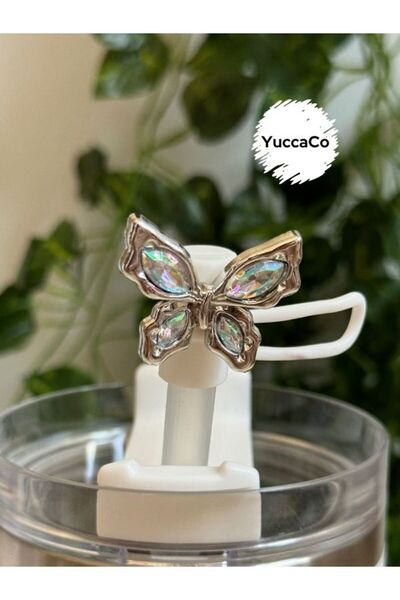 YuccaCo Accessorize Your Life Taşlı Kelebek Termos Pipet Kapağı/Kelebekli Pip...