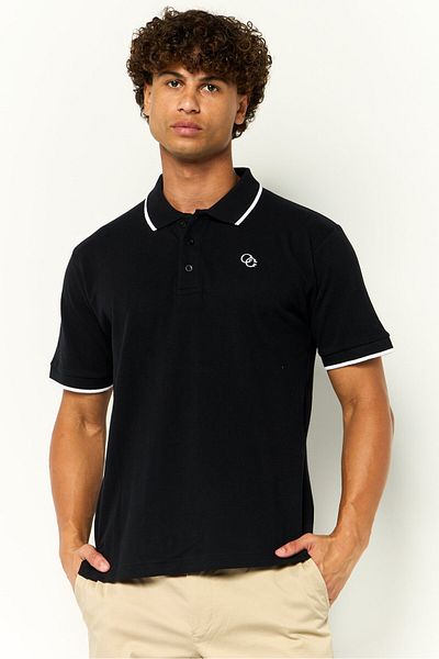 Cavalli Class Men Regular Fit Embroidered Logo Short Sleeves Polo Shirt, Black