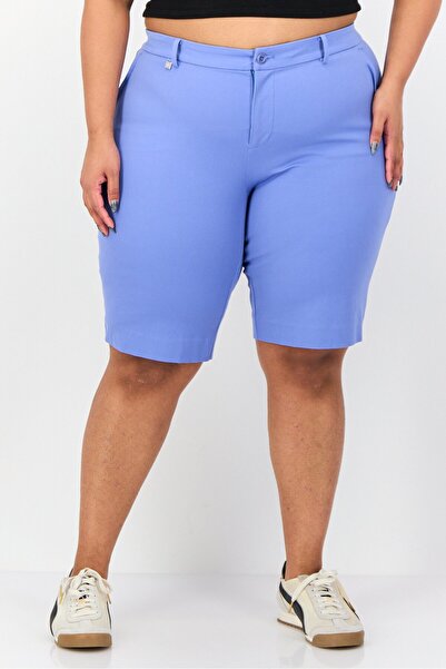 Ralph Lauren شورت أساسي سادة من لورين باي للنساء بمقاسات كبيرة، لون أزرق فاتح