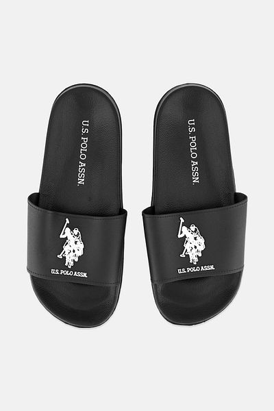 U.S. Polo Assn. Men Rubber Brand Logo Slip On Slide, Black